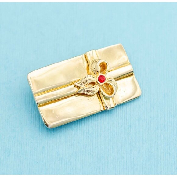 Vintage Gold Tone Gift Wrap Brooch by AAi N18 - Picture 1 of 2